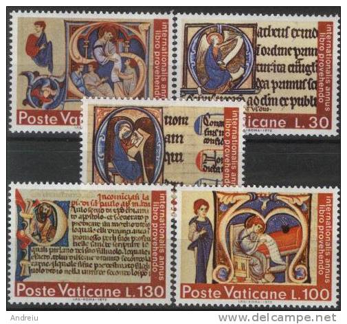 1972 Vatican, Poste Vaticane, International Year Of The Book 5v , History, Art, Religion, Paintings Yvert 542/46  MNH - Autres & Non Classés