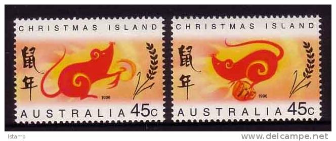 1996 - Christmas Island YEAR OF THE RAT Set 2 Stamps MNH - Christmas Island