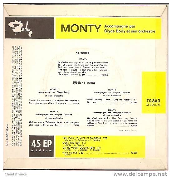 Monty 45t. EP *ton Pére,ta Mére Et Ta Soeur* - Altri - Francese