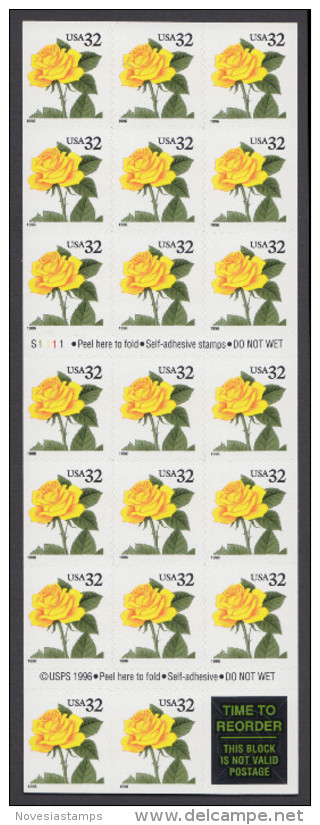 !a! USA Sc# 3049a MNH BOOKLET(20) - Yellow Rose - 1981-...