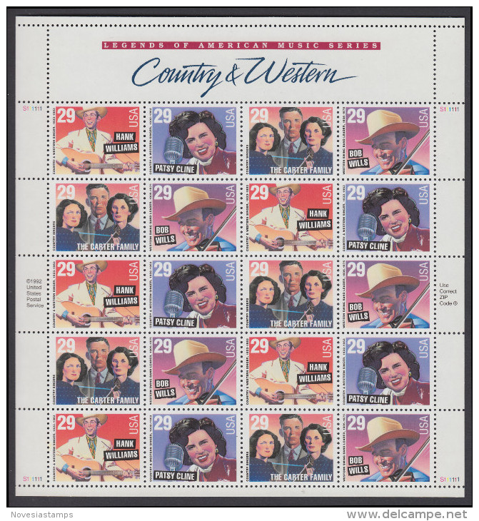 !a! USA Sc# 2771-2774 MNH SHEET(20) - Country & Western Music - Hojas Completas