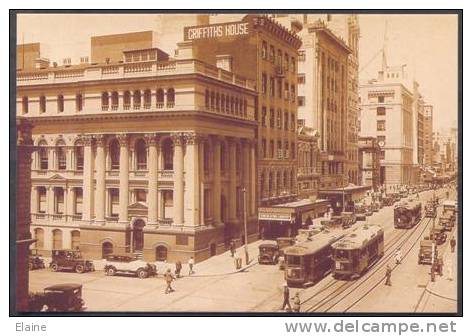 Busy Street Scene, Queen & Creek Sts, Queensland, Australia - Trams, Old Cars - Brisbane