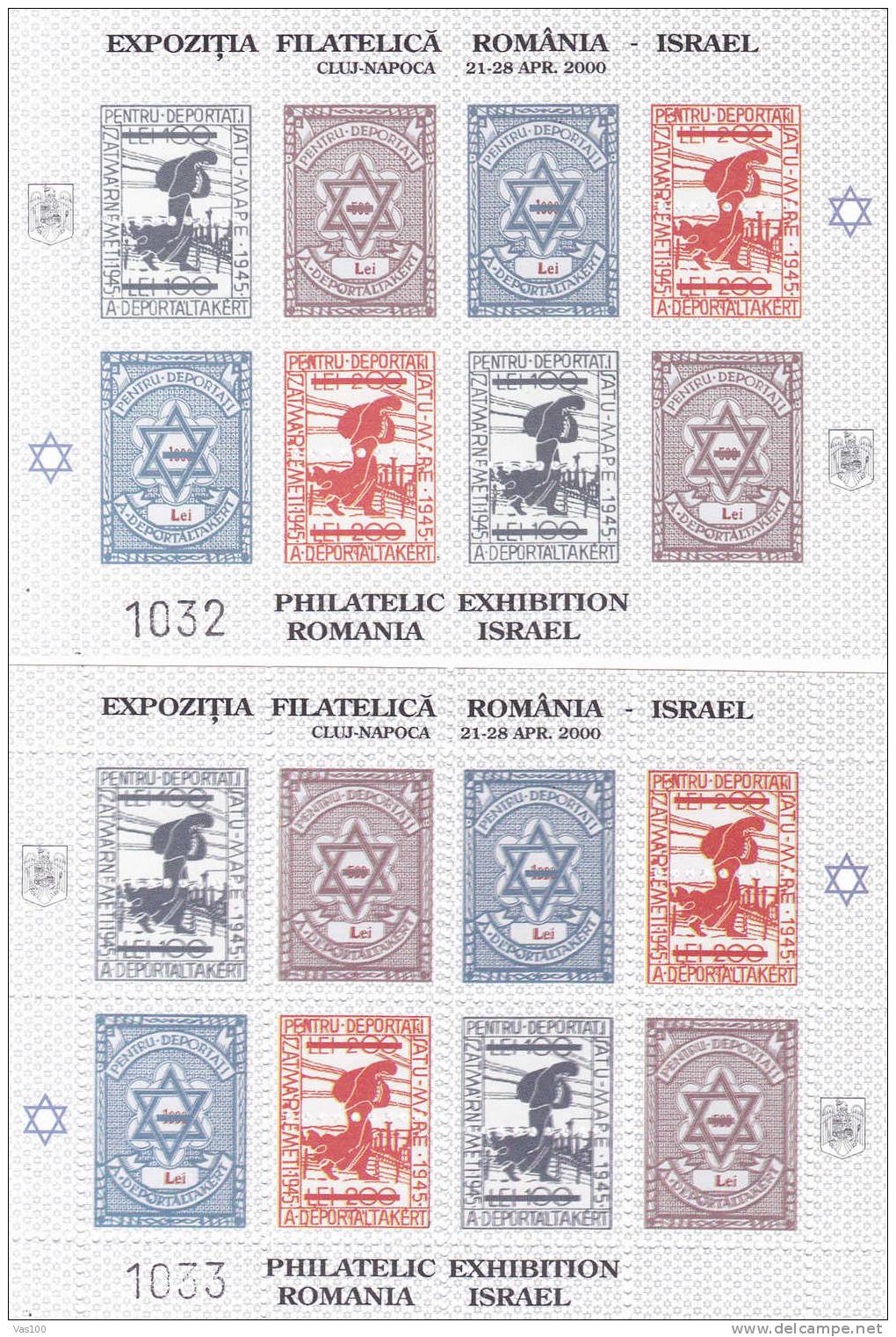 Jew Judaika Blocks 2X Numerote,imperf. + Perforated MNH 2000 Romania. - Moscheen Und Synagogen