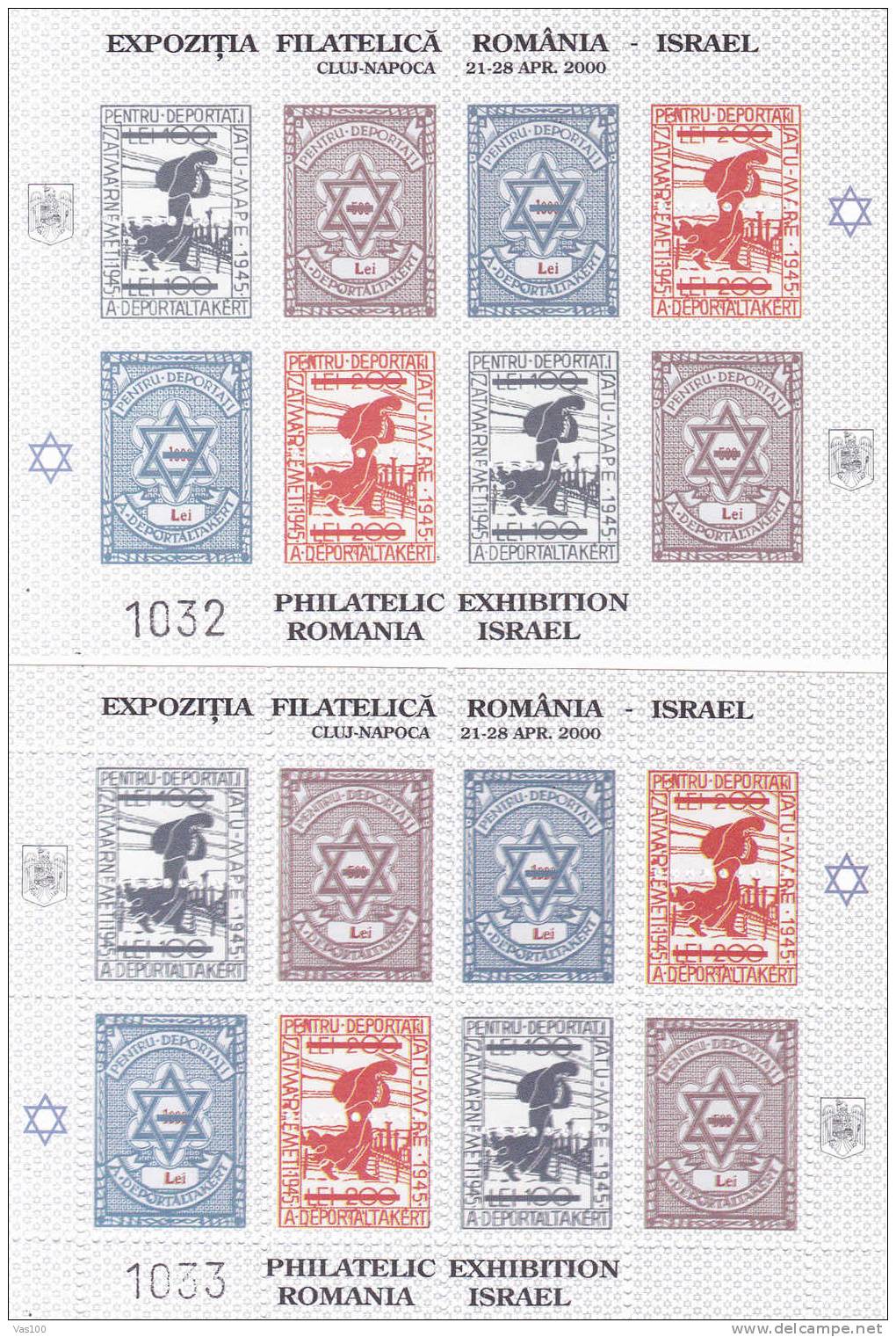 Jew Judaika Blocks 2X Numerote,imperf. + Perforated MNH 2000 Romania. - Vignettes De Fantaisie