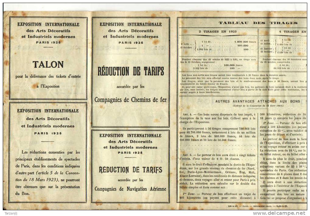 Action Titre: Exposition Internationale Arts Décoratifs Et Industriels Bon à Lot De 50 Francs Paris 1925 (Série 001) - Trasporti