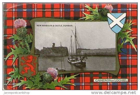 DUNBAR NEW HARBOUR & CASTLE - Tartan Background -Cameron Of Lochiel - E. LOTHIAN - Scotland. - East Lothian