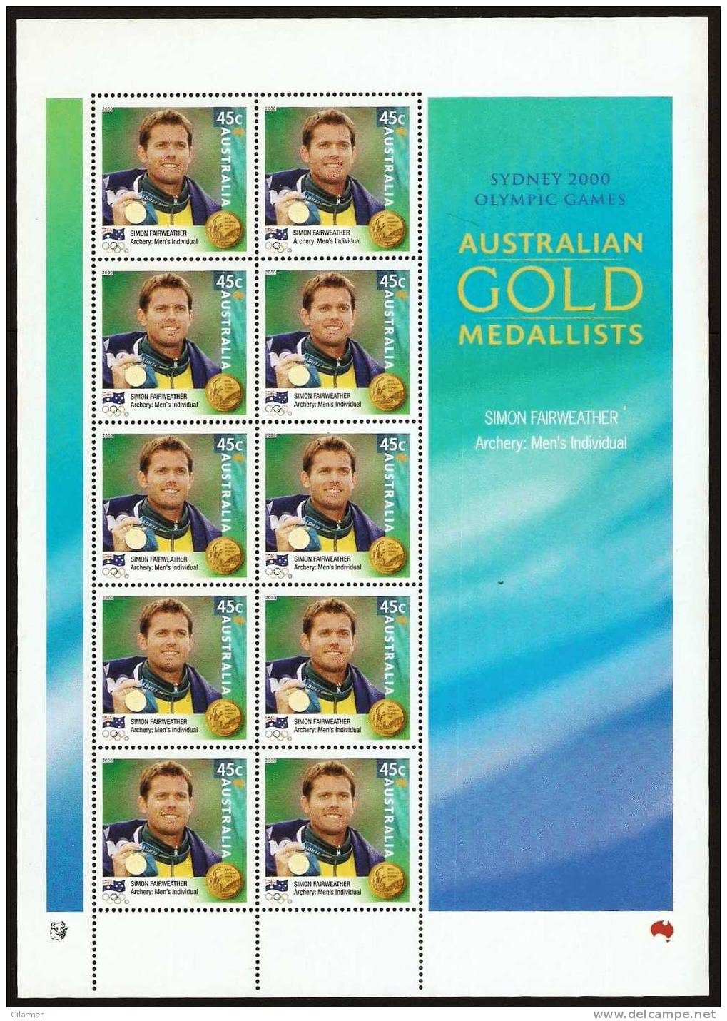 OLYMPIC - AUSTRALIA 2000 - AUSTRALIAN GOLD MEDALLISTS - SIMON FAIRWEATHER - ARCHERY: MEN´S INDIVIDUAL - SHEETLET - Estate 2000: Sydney