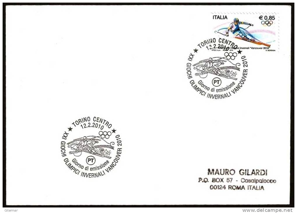 WINTER OLYMPIC TORINO 2010 - XXI GIOCHI OLIMPICI INVERNALI VANCOUVER 2010 - FDC - COVER - Winter 2010: Vancouver