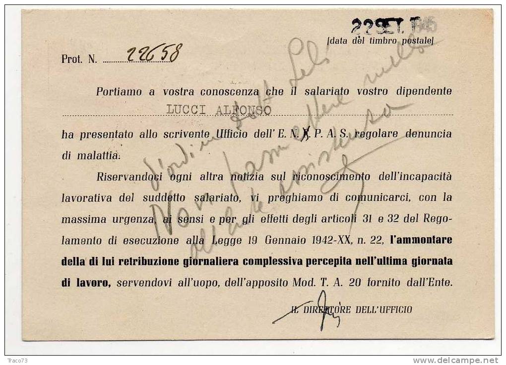 ROMA  - Città  - Card / Cartolina (Ente Naz. Fascista Ass. Dip.Statali)  24.9.1945 - Imper. Senza Fasci Cent. 20 X 3 - Marcophilie