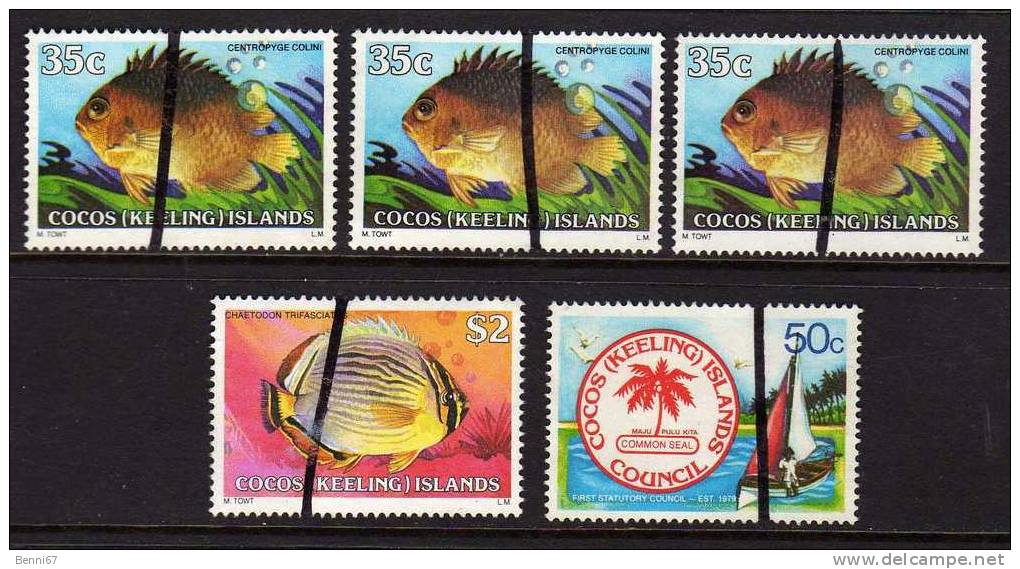 COCOS ISLANDS 1979 Poisson Fish Conseil Statuaire Yv 33, 36, 49 Obl Barre - Cocos (Keeling) Islands