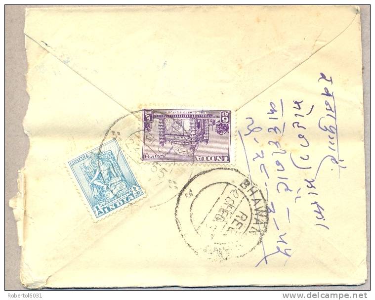 India 1955 Postal Stationery 2 Annas Registered With Adjunctive Franking 1 + 6 Annas - Briefe