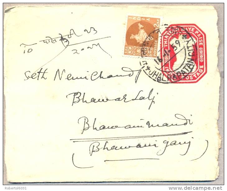 India 1959 Postal Stationery 13 N.p. With Adjunctive Franking 2 N.p. - Enveloppes
