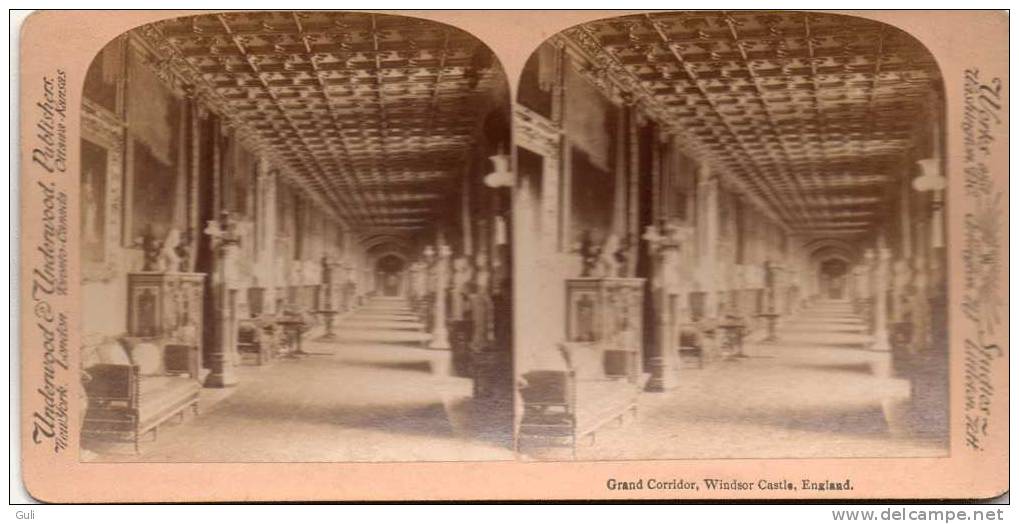 Photos Stéréoscopiques-PHOTO-Grand Corridor Château De Windsor Angleterre-Underwood Publishers - Stereoscopic