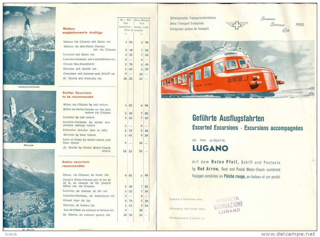 SWISS TRANSPORT ENTERPRISES  Au Départ De LUGANO  Train/trein 1953 - Europe