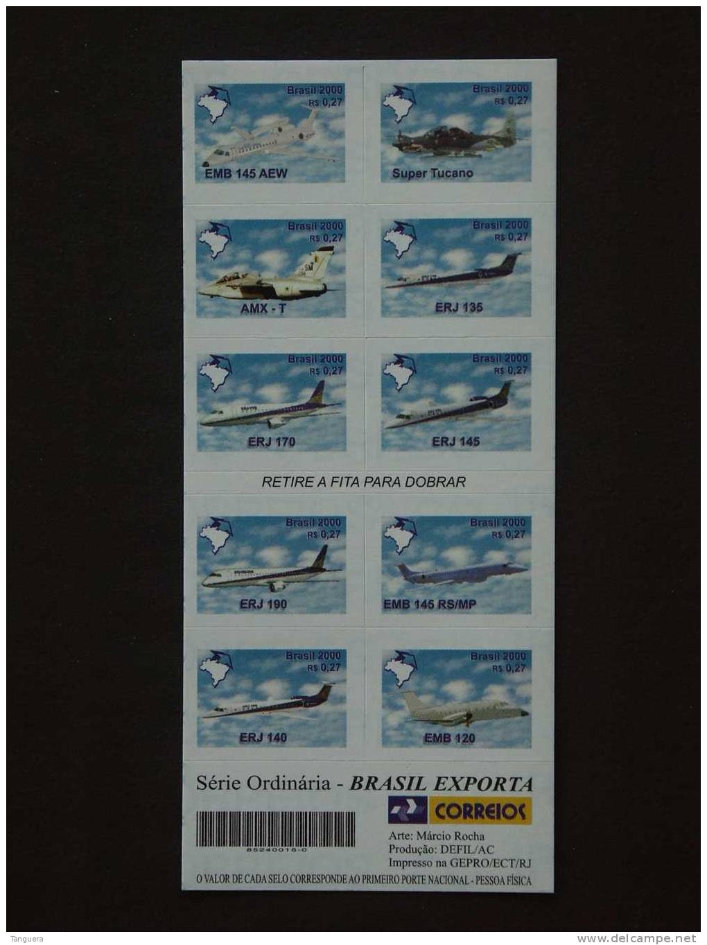 Brazilië Brésil Brasil 2000 "Brasil Exporta Avions D'Embraer Vliegtuigen Auto-adhésifs Carnet Yv C2660A MNH ** - Flugzeuge