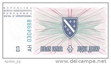 BOSNIA:  1 Dinara 1994 UNC  *P-39 - Bosnie-Herzegovine