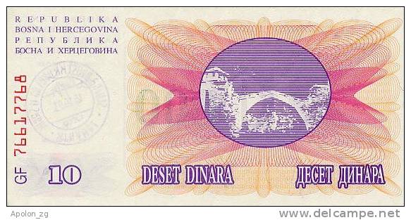 BOSNIA: 10,000 Dinara On 10 Dinara, 1993 UNC *P-53a * 13mm High Green Zeroes - 15.10.1993 - Bosnia And Herzegovina