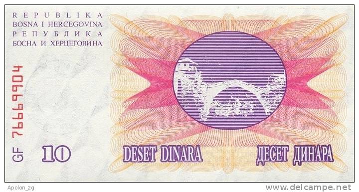 BOSNIA:  10 000 Dinara On 10 Dinara, 1993 UNC *P-53b * 13mm High Red Zeroes - 15.10.1993 - Bosnie-Herzegovine