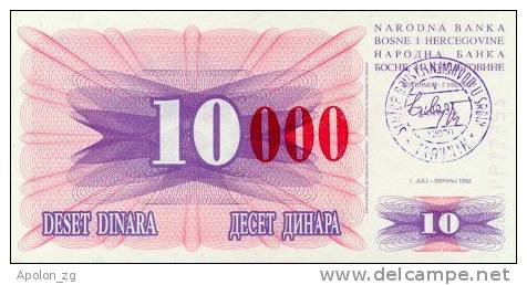 BOSNIA:   10 000 Dinara On 10 Dinara, 1993 UNC *P-53d *16mm High Red Zeroes - 24.12.1993 - Bosnien-Herzegowina