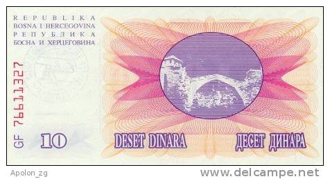 BOSNIA:   10 000 Dinara On 10 Dinara, 1993 UNC *P-53d *16mm High Red Zeroes - 24.12.1993 - Bosnia And Herzegovina