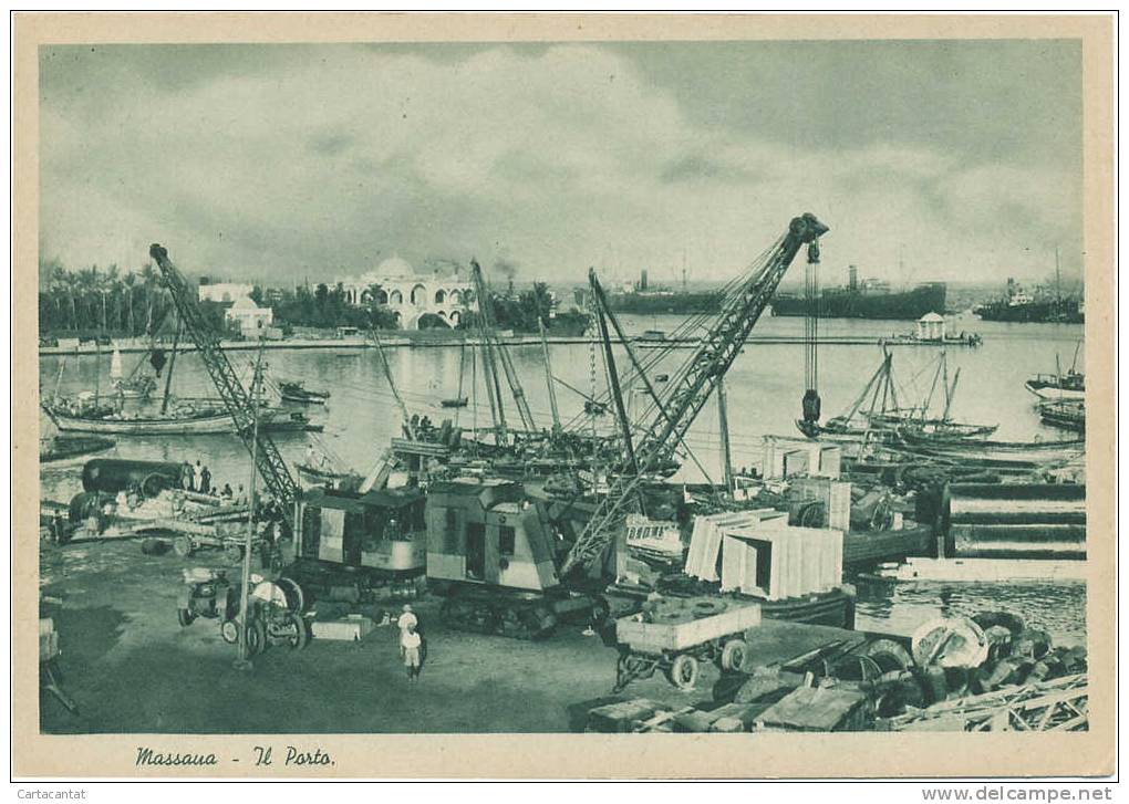 ERITREA. MASSAUA. IL PORTO CON GRUISTI AL LAVORO. BELLA CARTOLINA DI EPOCA COLONIALE - Eritrea