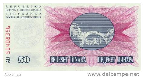 BOSNIA:  50 000 Dinara On 50 Dinara, 1993 UNC *P-55d * 16mm High Red Zeroes - 24.12.1993 - Bosnien-Herzegowina