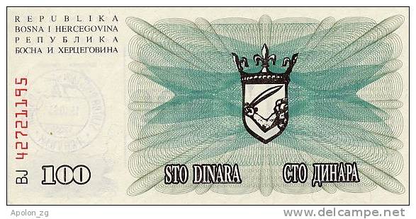 BOSNIA:  100 000 Dinara On 100 Dinara, 1993 UNC *P56a *13mm High Green Zeroes - 15.10.1993 - Bosnien-Herzegowina