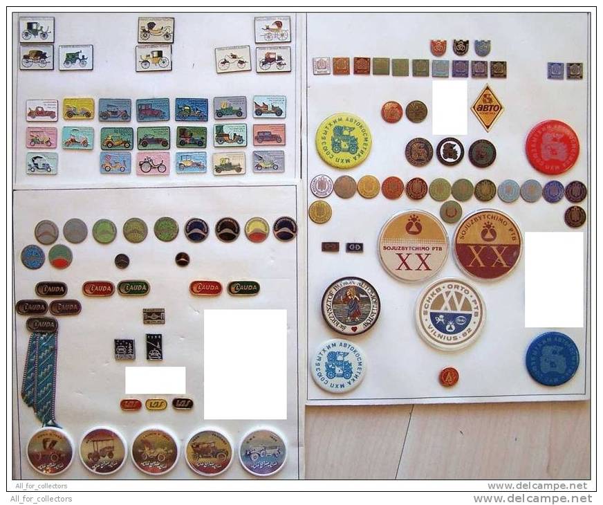 Nice Collection Of 107 Different AUTO Thematic Pins From USSR Lithuania Litauen & Poland Polen Pologne. Cars Voiture KFZ - Loten