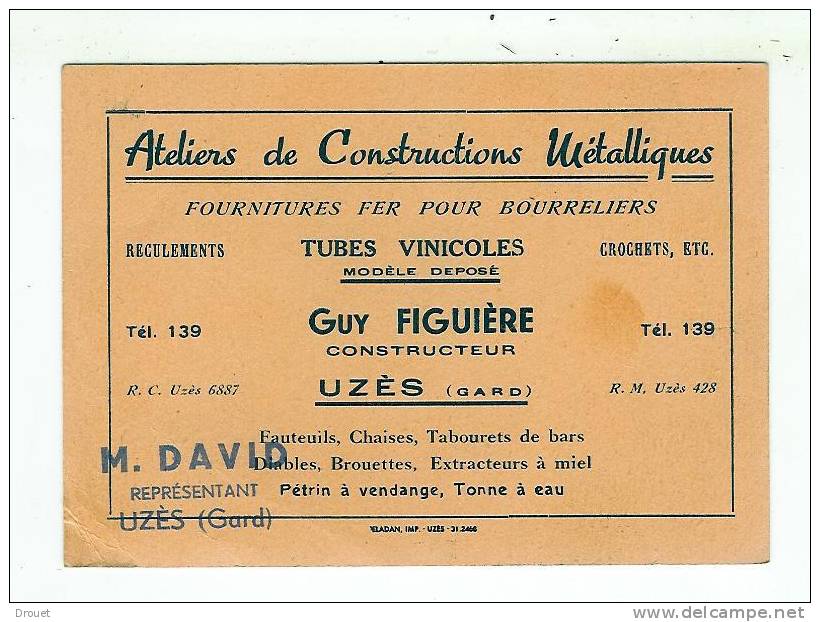 30 UZES -  - CARTE DE REPRESENTANT - ATELIERS DE CONSTRUCTIONS METALLIQUES - GUY FIGUIERE - Cartoncini Da Visita