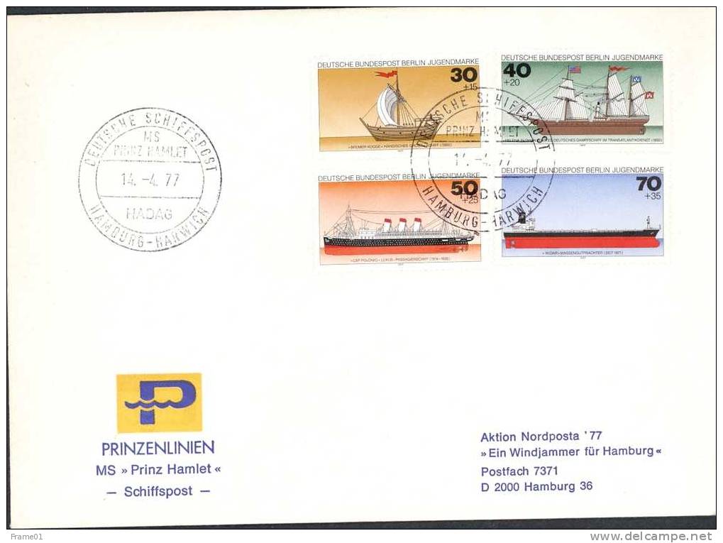 Cover / Brief / Lettre 1977 Mi 544-7 Compl. Set, German Sships / Deutsche Schiffe, MS "Prinz Hamlet" Schiffpost Hadag - Storia Postale