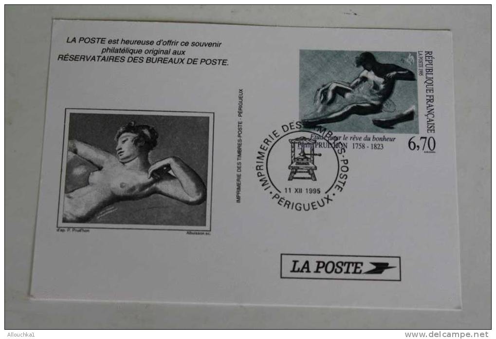 ENTIER POSTAL  CARTE POSTALE DOCUMENT OFFERT >RESERVATAIRES B.P. IMPRIMERIE TIMBRE PERIGUEUX>ETUDE REVE BONHEUR  PRUDION - Pseudo-officiële  Postwaardestukken