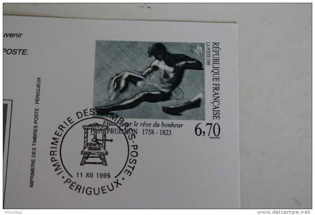 ENTIER POSTAL  CARTE POSTALE DOCUMENT OFFERT >RESERVATAIRES B.P. IMPRIMERIE TIMBRE PERIGUEUX>ETUDE REVE BONHEUR  PRUDION - Pseudo-entiers Officiels