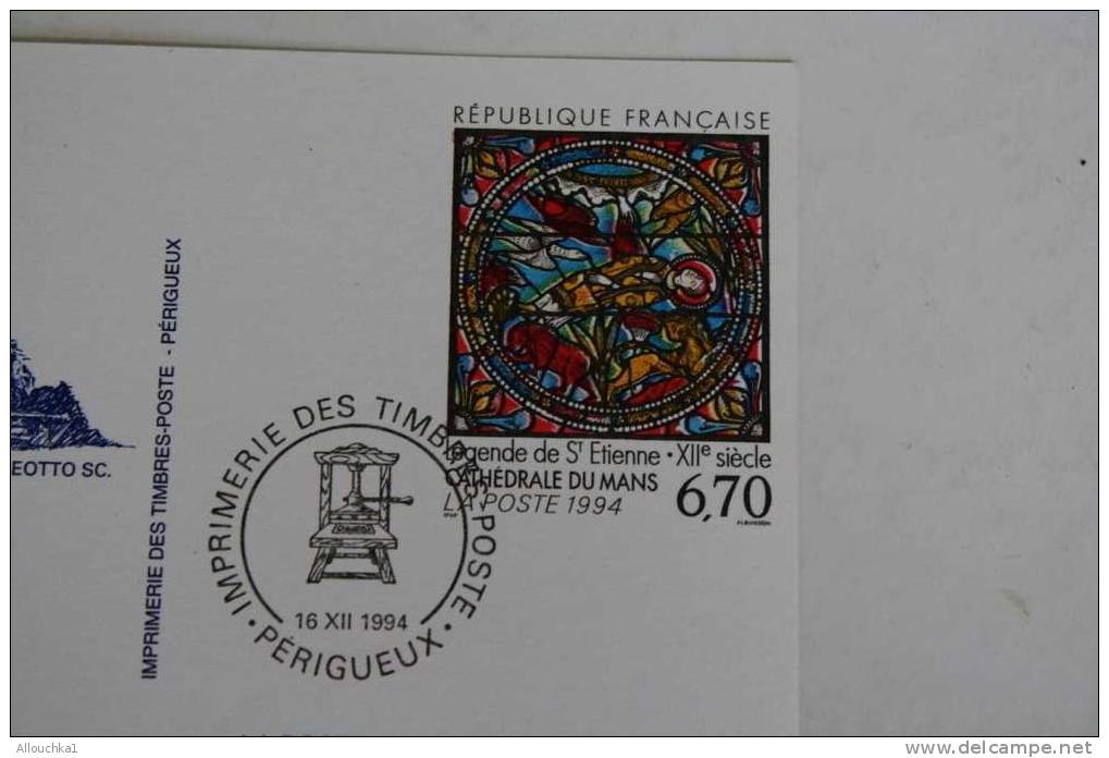 ENTIER POSTAL  CARTE POSTALE DOCUMENT OFFERT >RESERVATAIRES B.P. IMPRIMERIE TIMBRE PERIGUEUX>CATHEDRALE DU MANS  1994 - Pseudo-entiers Officiels