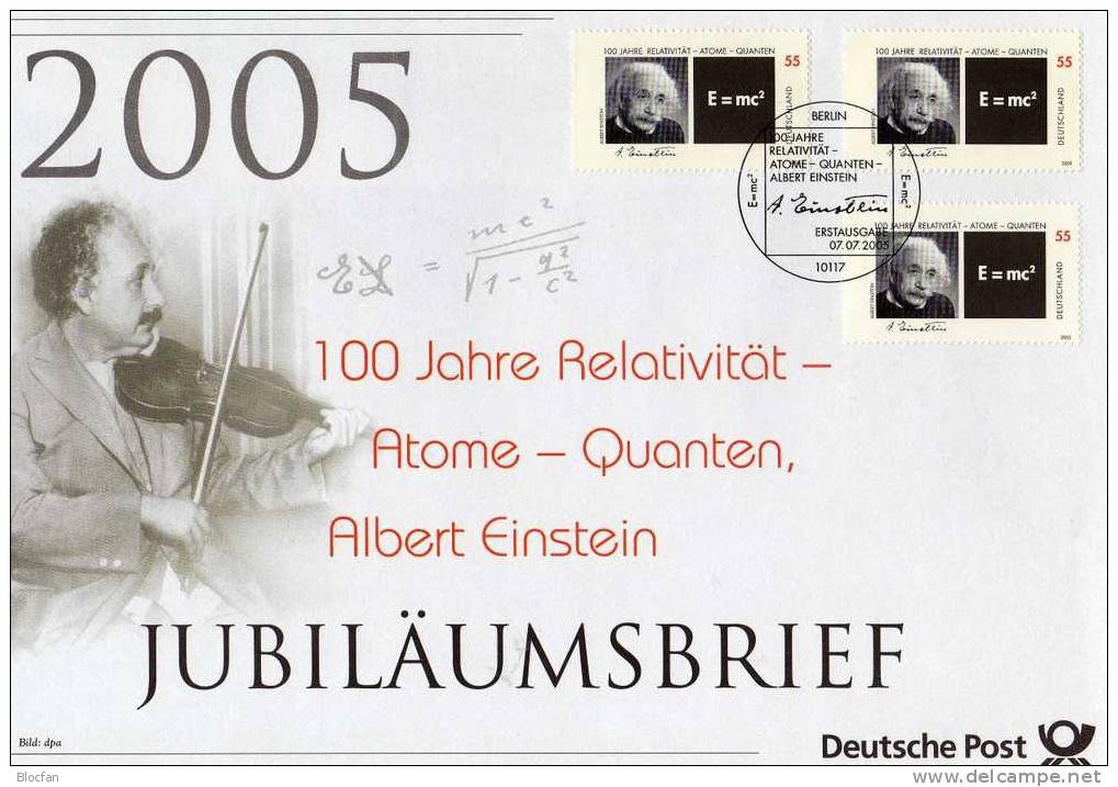 Albert Einstein Offizieller Brf.4/05 Bund 3x2475 O 10€ Jubiläumsbrief 100 Jahre Relativitäts-Theorie Cover From Germany - Albert Einstein