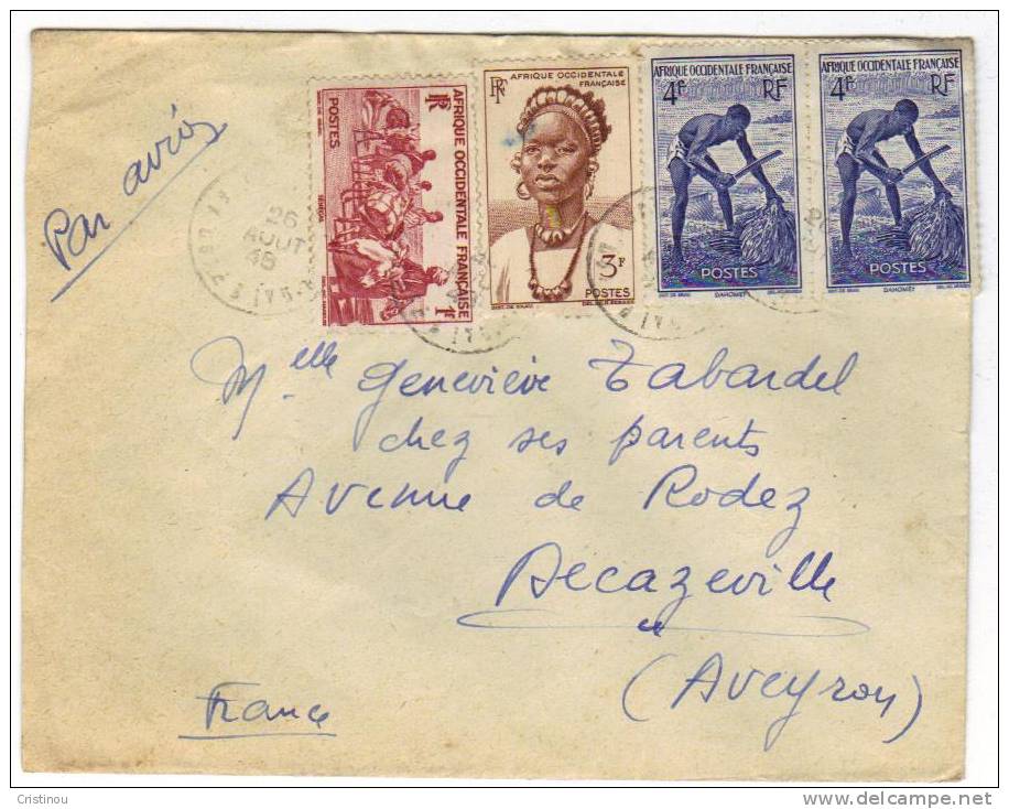 Timbre 1948 A O F Cote D'Ivoire  Par Avion Vers L'Aveyron DECAZEVILLE - Covers & Documents