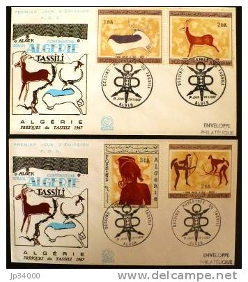 ALGERIE Peintures Rupestres (Yvert 437/40) Sur 2 FDC. Cachet 27/01/1967 - Prehistorics