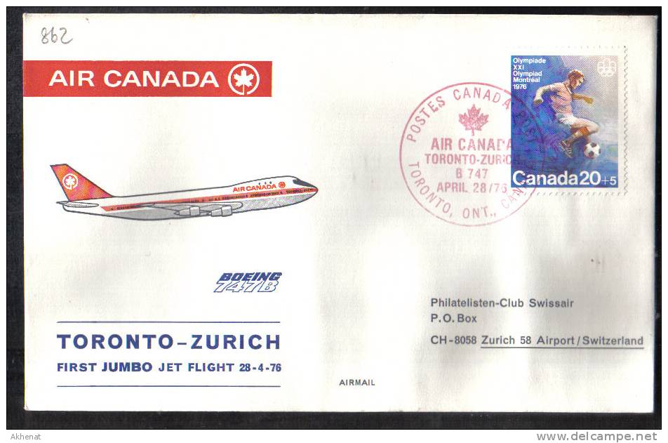 VER862 - CANADA , AIR CANADA First Flight Toronto Zurich 28/4/1976 - Primi Voli