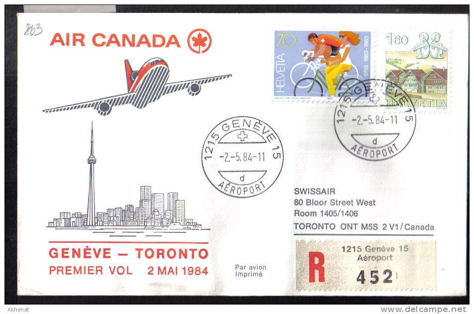 VER863 - CANADA , AIR CANADA First Flight  Geneve Toronto 2/5/1984 - Erst- U. Sonderflugbriefe