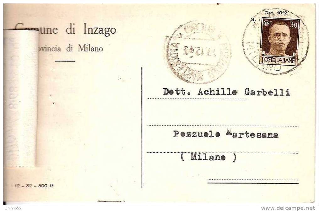 1943 Uso Bolli Regno - Cartolina Postale Da Inzago (Milano) - Marcophilia