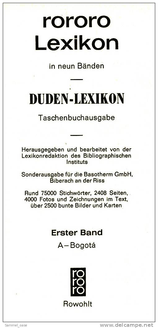 Rororo  Duden Lexikon  -  Nr. 1  A Bis Bog  -  Taschenbuchausgabe 1969 - Lexiques