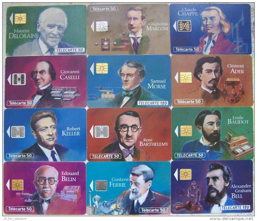 Lot De 12 Telecartes Phone Cards Karten Les GRANDES FIGURES Des Télécommunications From FRANCE Frankreich - 1993