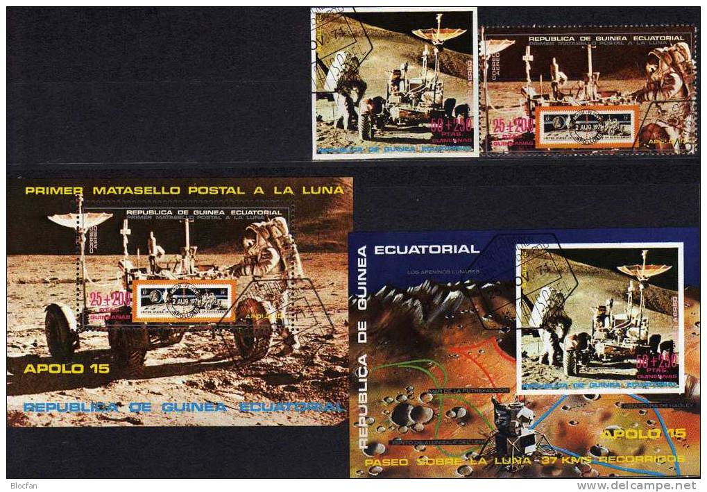 USA Raumfahrt 1972 Apollo 15 Äquatorial Guinea 25A/B, Block 1 Plus 2 O 4€ Mond-Landung Space Bloc Sheet From Africa - Etats-Unis