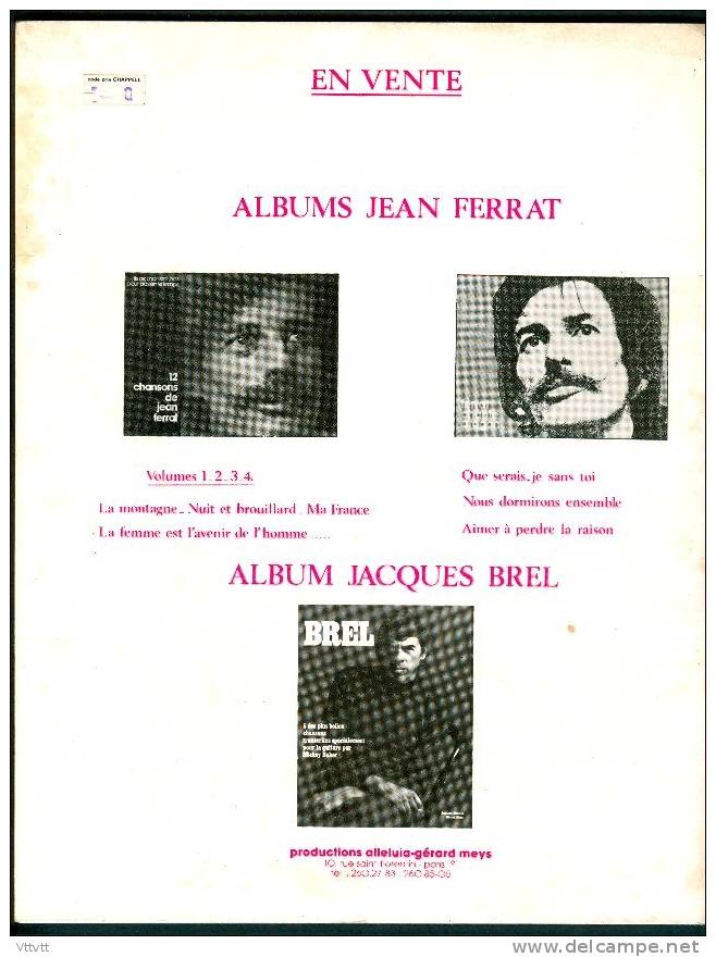 Partitions : Livret JEAN FERRAT (1979), 12 Chansons (21,5 Cm X 28 Cm), Edition Alleluia, Gerard Meys, 52 Pages, TBE - Partitions Musicales Anciennes