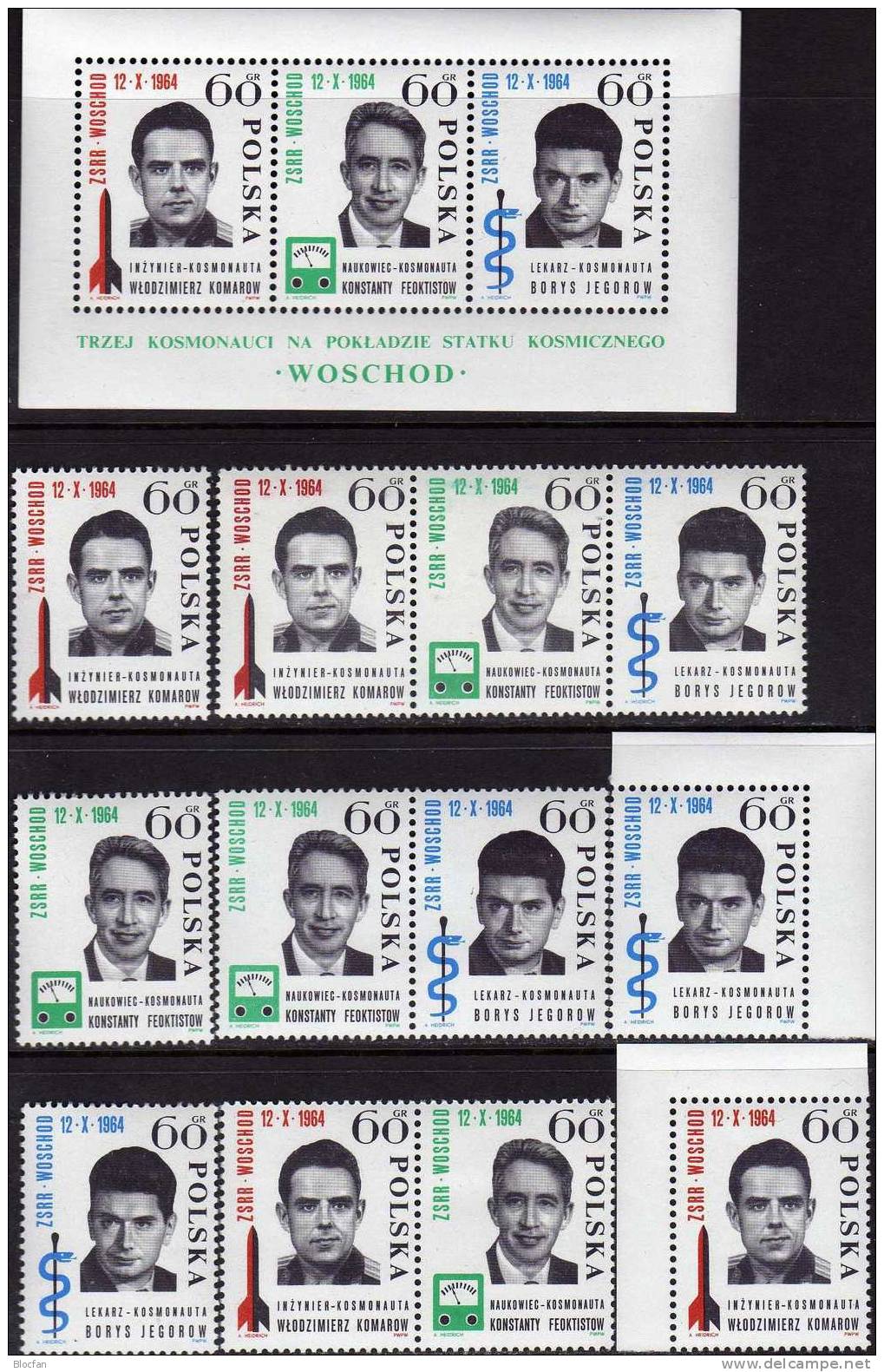 Raumfahrt Woschod Sowjetunion 1964 Polen 1538/0,ER,3xZD+Block 35 ** 9€ Se-tenant Bloc Space Sheet From Poland - Collezioni