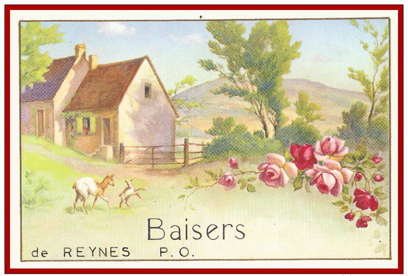 66 REYNES  Belle CPA Illustrée " BAISERS " Paysage Maison MOUTONS Dans La Prairie Parmi Les FLEURS - Sonstige & Ohne Zuordnung