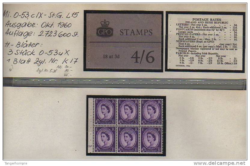 Grossbritannien - Oktober 1960, Markenheftchen Mi. Nr. 0-53 C IX Mit Zylindernummer. - Booklets