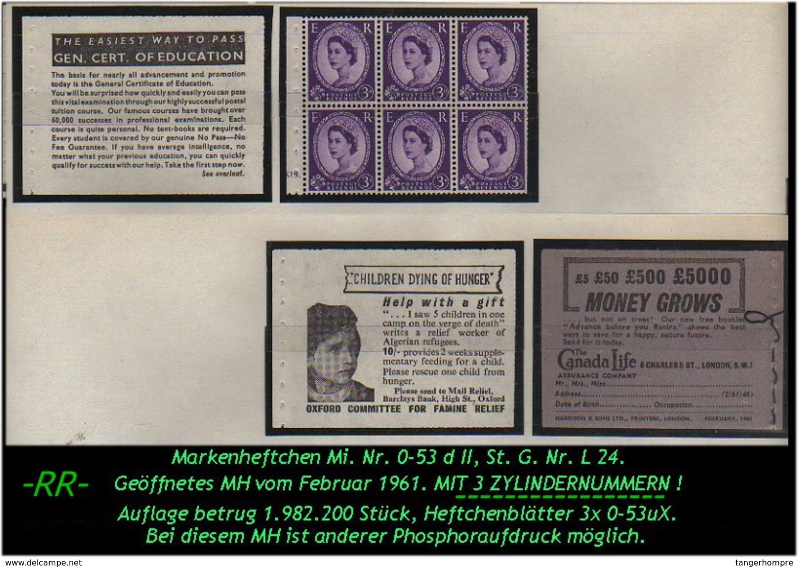 Grossbritannien - Februar 1961, Markenheftchen Mi. Nr. 0-53 D II Mit Zylindernummer. - Carnets