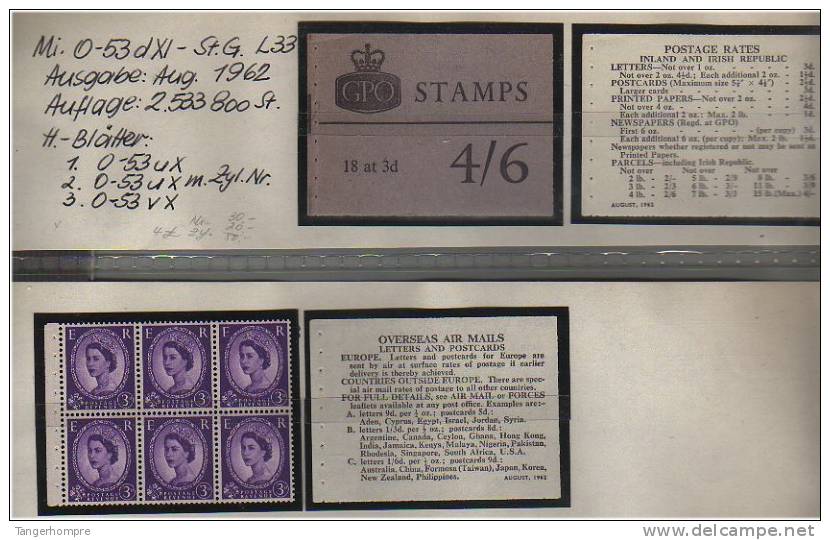 Grossbritannien - August 1962, Markenheftchen Mi. Nr. 0-53 D XI Mit Zylindernummer. - Booklets