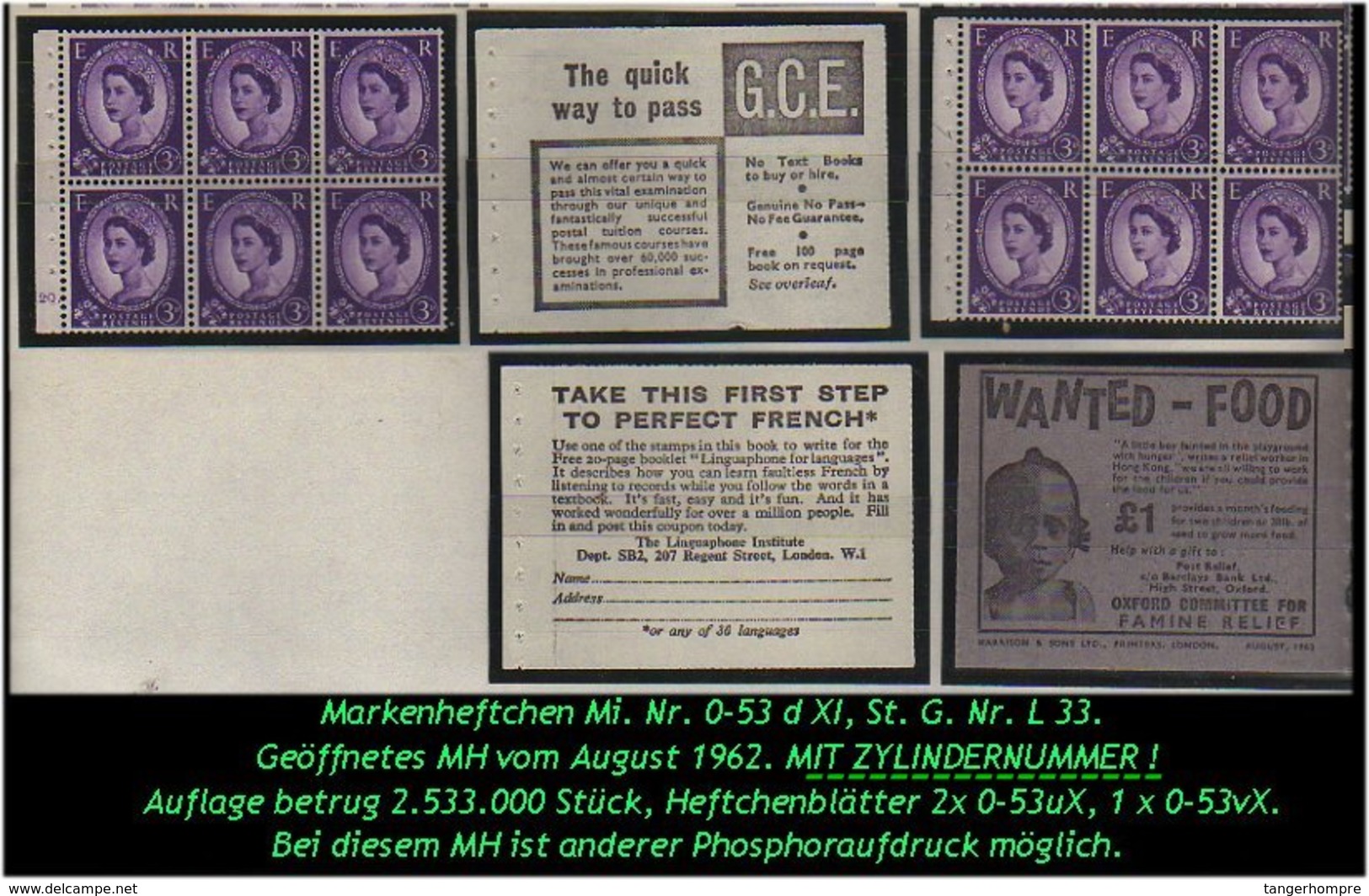 Grossbritannien - August 1962, Markenheftchen Mi. Nr. 0-53 D XI Mit Zylindernummer. - Booklets