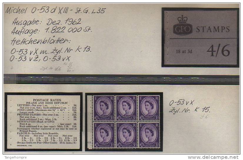 Grossbritannien - Dezember 1962, Markenheftchen Mi. Nr. 0-53 D XIII Mit Zylindernummer. - Booklets